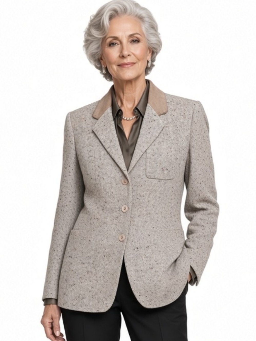 Campton Place Blazer Tan & Brown Wool &Cotton Blend Size Small